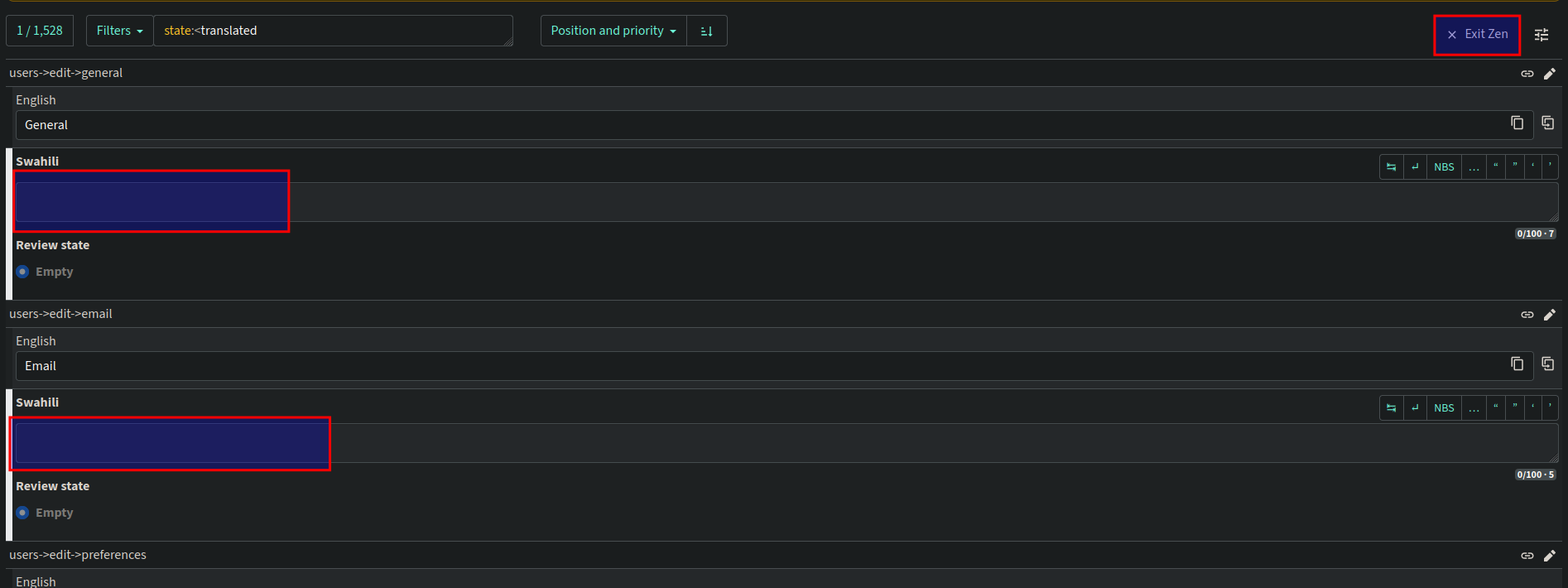 Zen Mode Menu
